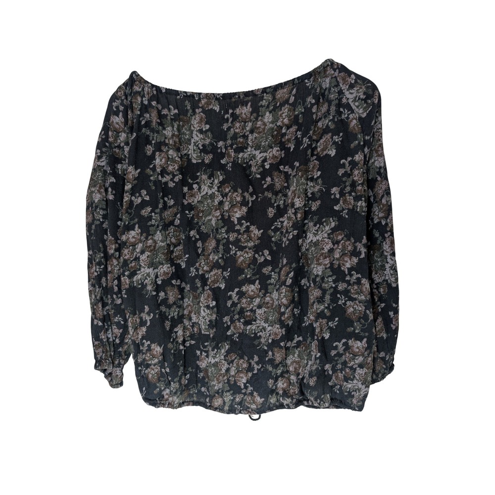 Denim & Supply Ralph Lauren Floral Peasant Blouse Black Boho Tassel Top Medium - Picture 2 of 8